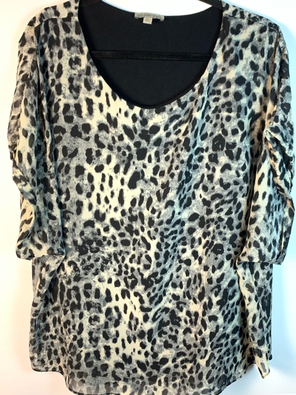Joseph A Silk Blend Blouse Womens XXL Leopard Animal Print Sheer 3/4 Sleeve Top
